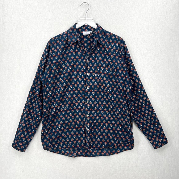 PAX PHILOMENA Shirt Men Button up Large Blue Block Print Maximillian Long Sleeve - Picture 3 of 12
